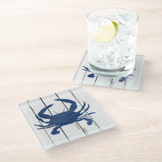 Blue Crab Shiplap Rustic Beach Decor Glass Onderze Glazen Onderzetter (Schuin)