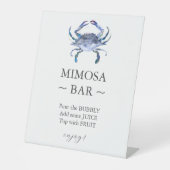 Blue Crab Vrijgezellenfeest Mimosa Bar Teken Reclamebord Met Voetstuk (Voorkant)