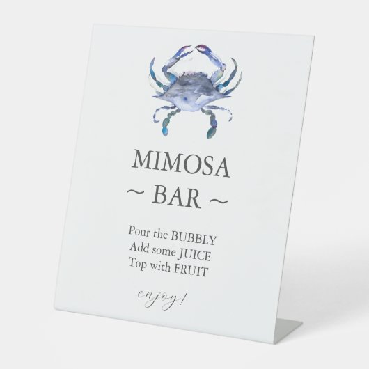 Blue Crab Vrijgezellenfeest Mimosa Bar Teken Reclamebord Met Voetstuk (Voorkant)