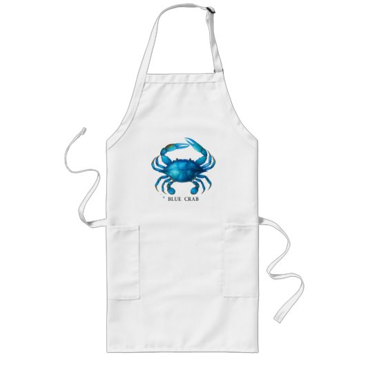 Blue Crab Waterverf Art - Coastal Zee Life Lang Schort (Voorkant)