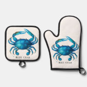Blue Crab Waterverf Art - Coastal Zee Life Ovenwant & Pannenlap Set (Voorkant)