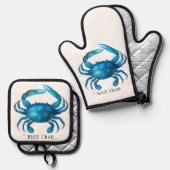 Blue Crab Waterverf Art - Coastal Zee Life Ovenwant & Pannenlap Set (Voorkant / Achterkant)