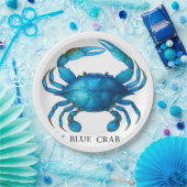 Blue Crab Waterverf Art - Coastal Zee Life Papieren Bordje (Feest)
