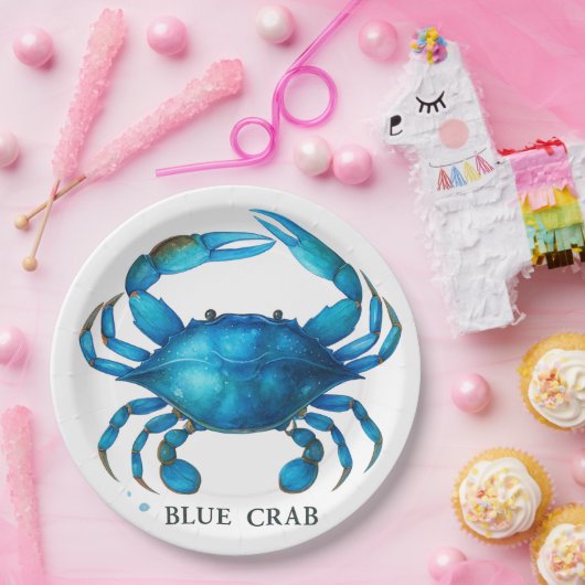 Blue Crab Waterverf Art - Coastal Zee Life Papieren Bordje (Feest)