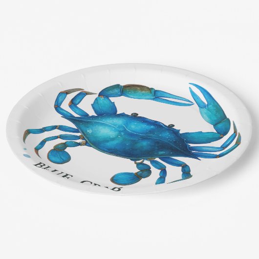 Blue Crab Waterverf Art - Coastal Zee Life Papieren Bordje (Gekanteld)