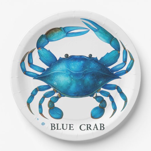 Blue Crab Waterverf Art - Coastal Zee Life Papieren Bordje (Voorkant)