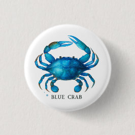 Blue Crab Waterverf Art - Coastal Zee Life Ronde Button 3,2 Cm