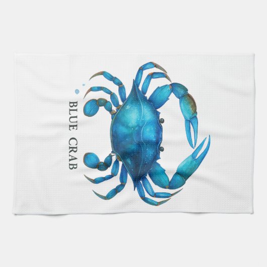 Blue Crab Waterverf Art - Coastal Zee Life Theedoek (Horizontaal)