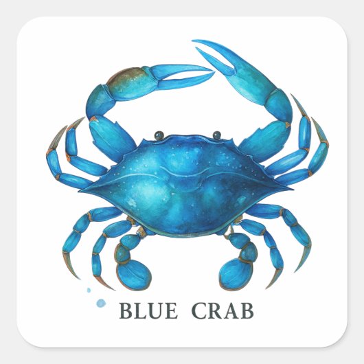 Blue Crab Waterverf Art - Coastal Zee Life Vierkante Sticker (Voorkant)