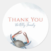 Blue Crab Waterverf Bedankt Custom Ronde Sticker (Voorkant)