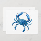 Blue Crab Waterverf Illustratie - Ocean Zee Life Briefkaart (Voorkant / Achterkant)