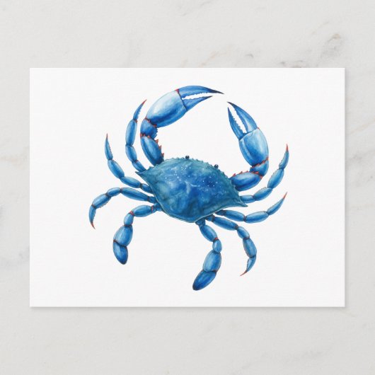 Blue Crab Waterverf Illustratie - Ocean Zee Life Briefkaart (Voorkant)