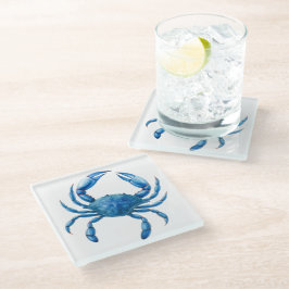 Blue Crab Waterverf Illustratie - Ocean Zee Life Glazen Onderzetter