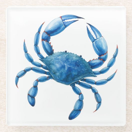 Blue Crab Waterverf Illustratie - Ocean Zee Life Glazen Onderzetter (Voorkant)