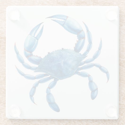Blue Crab Waterverf Illustratie - Ocean Zee Life Glazen Onderzetter (Achterkant)