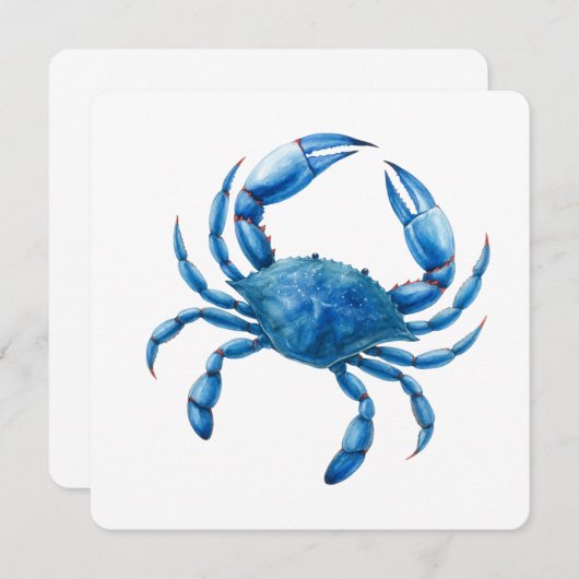 Blue Crab Waterverf Illustratie - Ocean Zee Life Kaart (Voorkant / Achterkant)
