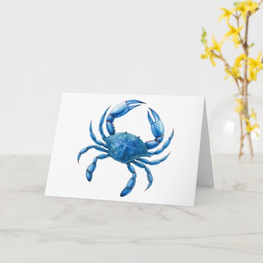 Blue Crab Waterverf Illustratie - Ocean Zee Life Kaart (Gele Bloem)