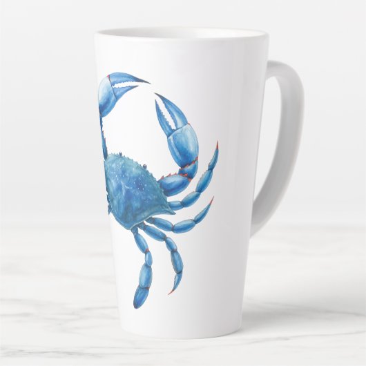 Blue Crab Waterverf Illustratie - Ocean Zee Life Latte Mok (Rechterhoek)