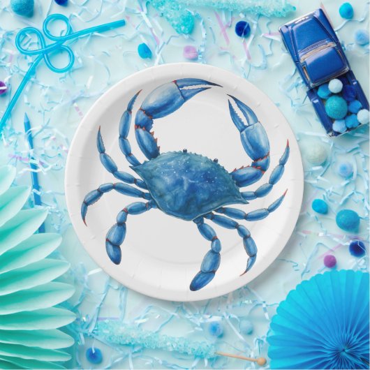 Blue Crab Waterverf Illustratie - Ocean Zee Life Papieren Bordje (Feest)