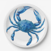 Blue Crab Waterverf Illustratie - Ocean Zee Life Papieren Bordje (Voorkant)