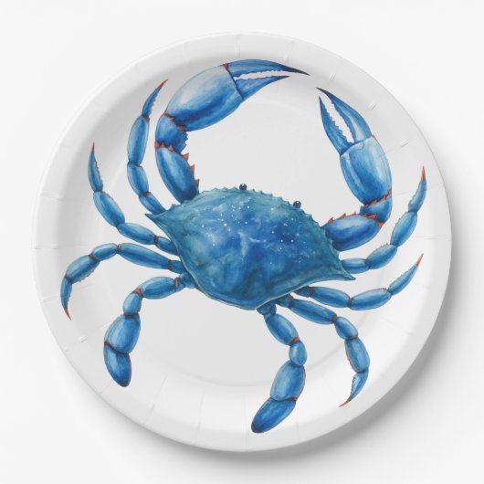 Blue Crab Waterverf Illustratie - Ocean Zee Life Papieren Bordje (Voorkant)