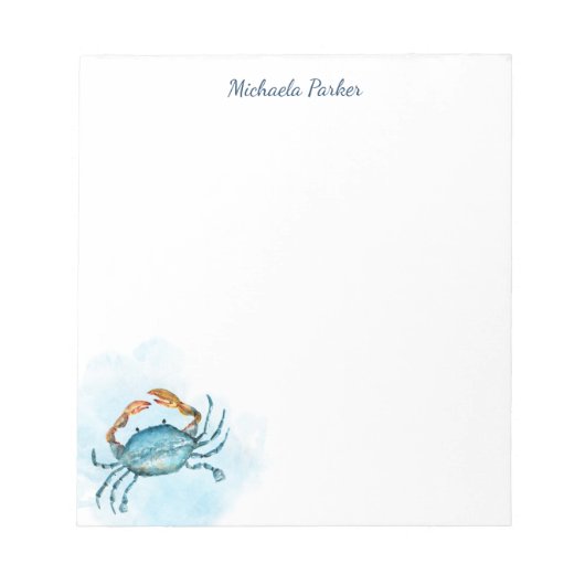 Blue Crab Waterverf Ocean Gepersonaliseerd Notitieblok (Voorkant)