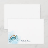 Blue Crab Waterverf Ocean Gepersonaliseerd Notitiekaartje (Voorkant / Achterkant)