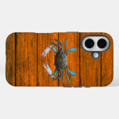 Blue Crab Wood Grain iPhone 16 Case (Achterkant (horizontaal))