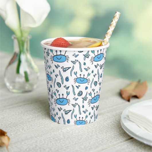 Blue Crab Zee Animals Pattern Kids Verjaardag Papieren Bekers (Insitu)