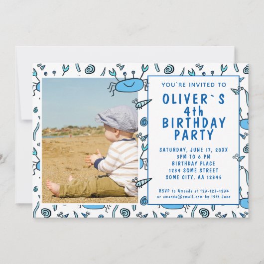 Blue Crab Zee Animals Shell Boy Birthday Kaart (Voorkant)