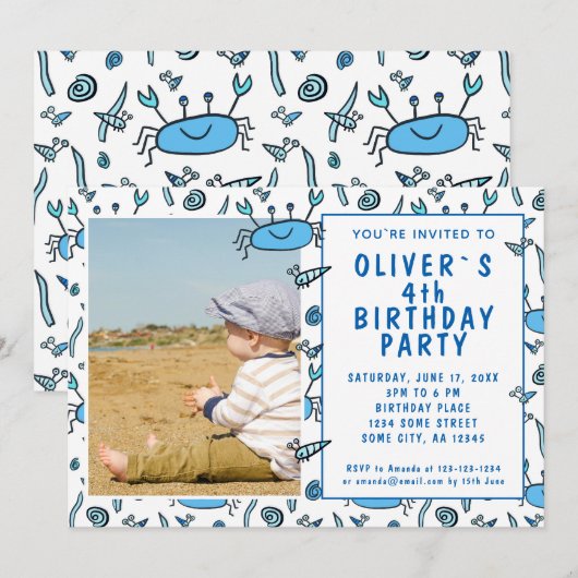 Blue Crab Zee Animals Shell Boy Birthday Kaart (Voorkant / Achterkant)