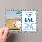 Blue Crab Zee Animals Shell Boy Foto 1st Birthday Acryl Uitnodigingen (Insitu (Draagbaar))