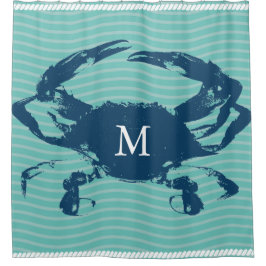 Blue Crab Zee Waves Rope Monogrammed Douchegordijn