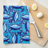 Blue Crabs Beach Kitchen Hand Towel Theedoek (Quarter Fold)