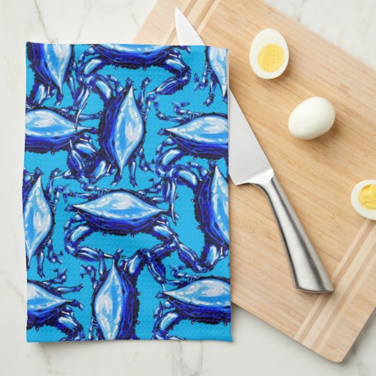 Blue Crabs Beach Kitchen Hand Towel Theedoek (Quarter Fold)