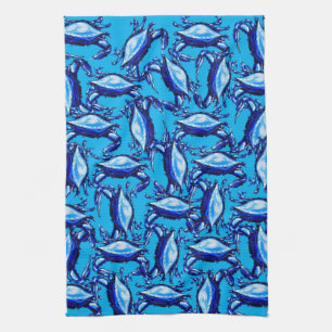 Blue Crabs Beach Kitchen Hand Towel Theedoek