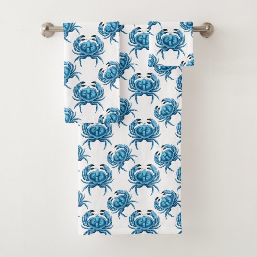 Blue Crabs Classic Coastal Pattern Bad Handdoek (Insitu)