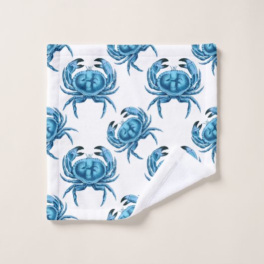 Blue Crabs Classic Coastal Pattern Bad Handdoek (Wasdoekje)