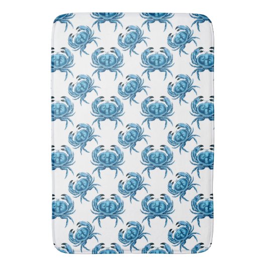 Blue Crabs Classic Coastal Pattern Badmat (Voorkant Verticaal)