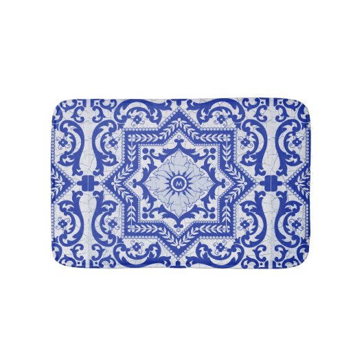 Blue Cracked Ceramic Style Azulejo  Badmat (Voorkant)