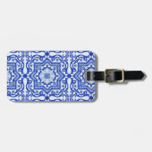 Blue Cracked Ceramic Style Azulejo  Bagagelabel (Voorkant horizontaal)
