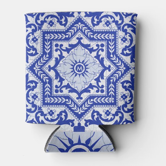 Blue Cracked Ceramic Style Azulejo  Blikjeskoeler (Voorkant)