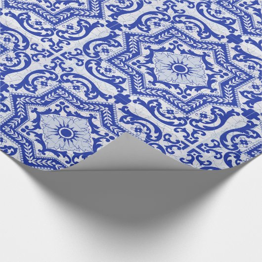 Blue Cracked Ceramic Style Azulejo  Cadeaupapier (Hoek)