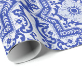 Blue Cracked Ceramic Style Azulejo  Cadeaupapier (Rol Hoek)