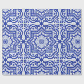 Blue Cracked Ceramic Style Azulejo  Cadeaupapier (Vlak)