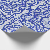 Blue Cracked Ceramic Style Azulejo  Cadeaupapier (Hoek)