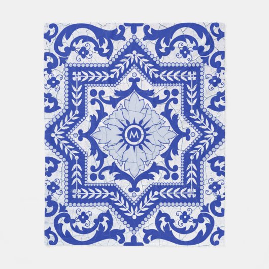 Blue Cracked Ceramic Style Azulejo  Fleece Deken (Voorkant)
