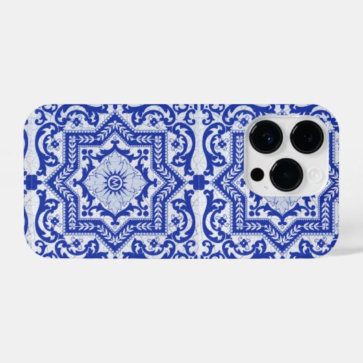 Blue Cracked Ceramic Style Azulejo  iPhone Hoesje (Achterkant horizontaal)