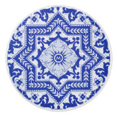 Blue Cracked Ceramic Style Azulejo Keramische Knop (Voorkant)