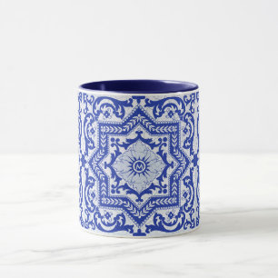 Blue Cracked Ceramic Style Azulejo  Mok